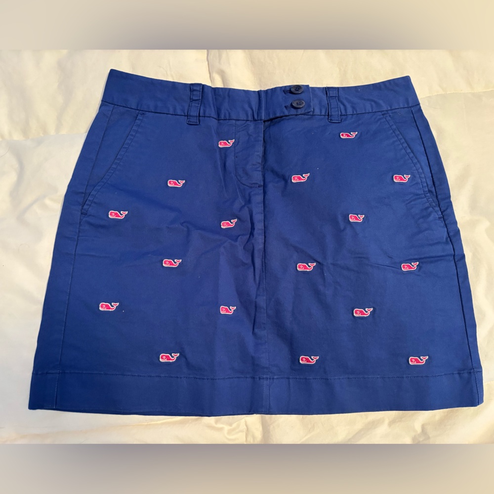 Vineyard Vines Navy Mini Skirt with Red Whale Embroidery